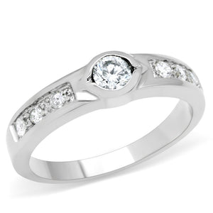 TK200 - High polished (no plating) Stainless Steel Ring with AAA Grade CZ  in Clear - Joyeria Lady