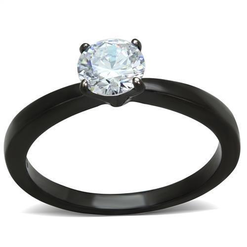 TK2013 - IP Black(Ion Plating) Stainless Steel Ring with AAA Grade CZ  in Clear - Joyeria Lady