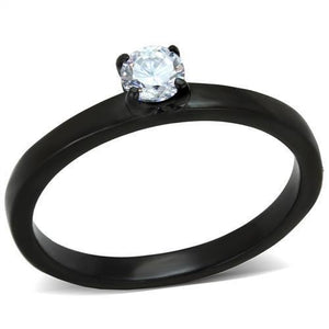 TK2016 - IP Black(Ion Plating) Stainless Steel Ring with AAA Grade CZ  in Clear - Joyeria Lady