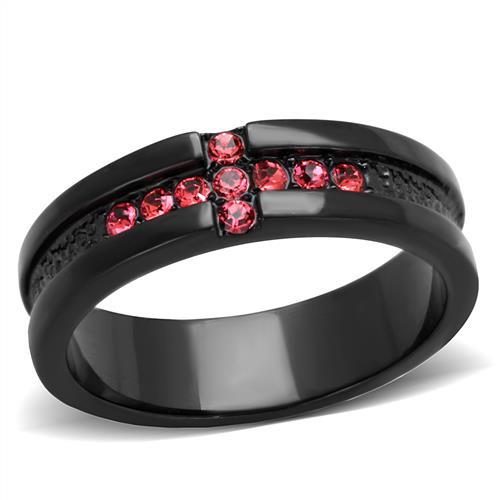 TK2017 - IP Black(Ion Plating) Stainless Steel Ring with Top Grade Crystal  in Rose - Joyeria Lady