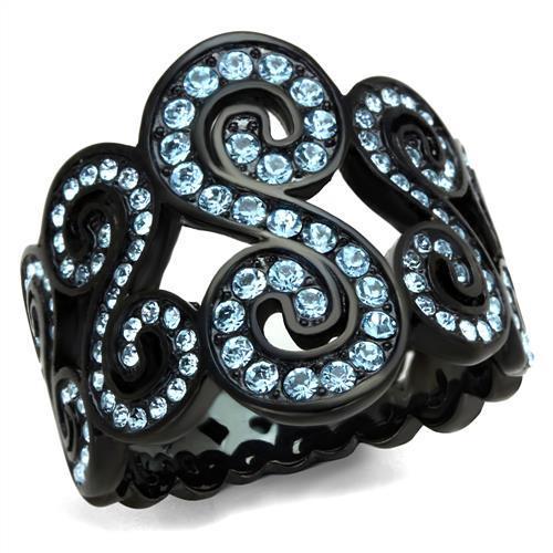 TK2018 - IP Black(Ion Plating) Stainless Steel Ring with Top Grade Crystal  in Sea Blue - Joyeria Lady