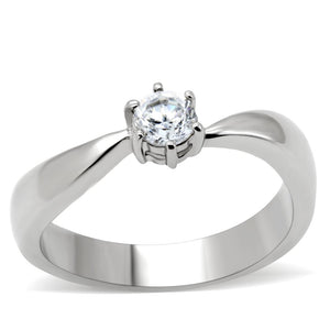 TK201 - High polished (no plating) Stainless Steel Ring with AAA Grade CZ  in Clear - Joyeria Lady