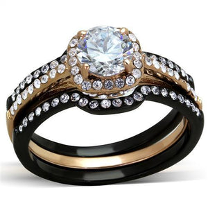 TK2020 - IP Rose Gold+ IP Black (Ion Plating) Stainless Steel Ring with AAA Grade CZ  in Clear - Joyeria Lady