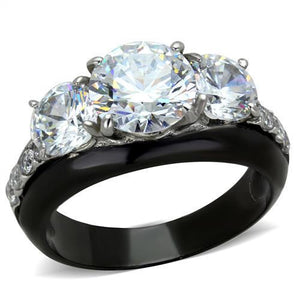 TK2021 - Two-Tone IP Black Stainless Steel Ring with AAA Grade CZ  in Clear - Joyeria Lady