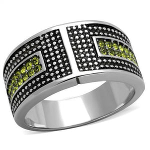 TK2022 - High polished (no plating) Stainless Steel Ring with Top Grade Crystal  in Olivine color - Joyeria Lady