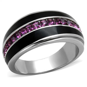 TK2023 - High polished (no plating) Stainless Steel Ring with Top Grade Crystal  in Amethyst - Joyeria Lady