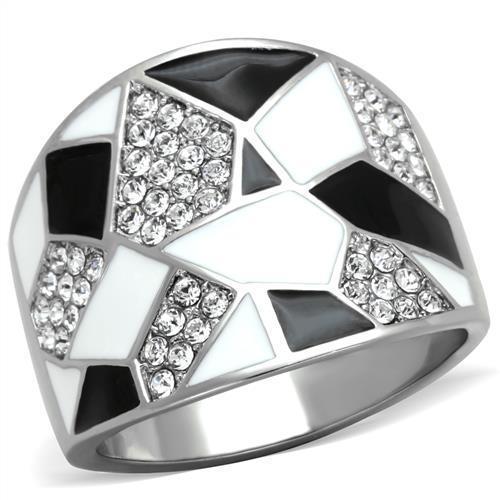 TK2024 - High polished (no plating) Stainless Steel Ring with Top Grade Crystal  in Clear - Joyeria Lady