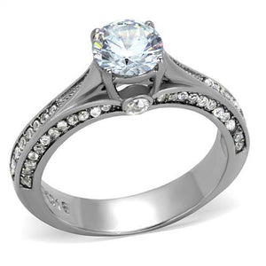 TK2026 - High polished (no plating) Stainless Steel Ring with AAA Grade CZ  in Clear - Joyeria Lady