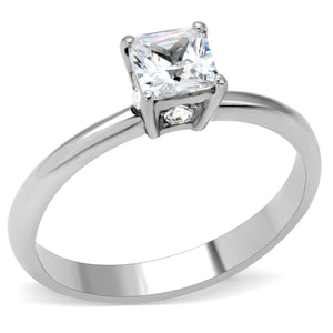 TK202 - High polished (no plating) Stainless Steel Ring with AAA Grade CZ  in Clear - Joyeria Lady