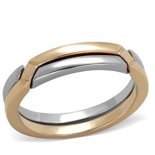 TK2031 - Two-Tone IP Rose Gold Stainless Steel Ring with No Stone - Joyeria Lady