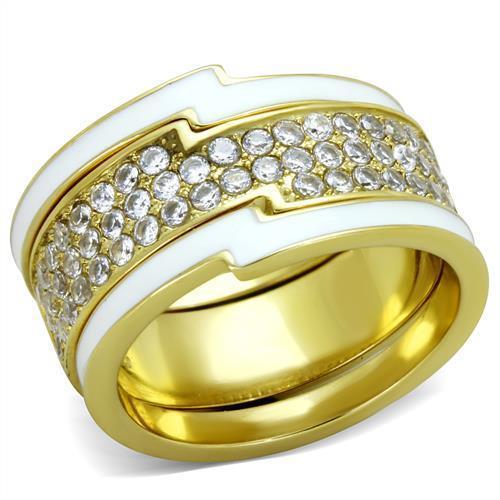 TK2035 - IP Gold(Ion Plating) Stainless Steel Ring with AAA Grade CZ  in Clear - Joyeria Lady