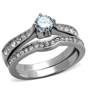 TK2039 - High polished (no plating) Stainless Steel Ring with AAA Grade CZ  in Clear - Joyeria Lady