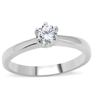 TK203 - High polished (no plating) Stainless Steel Ring with AAA Grade CZ  in Clear - Joyeria Lady