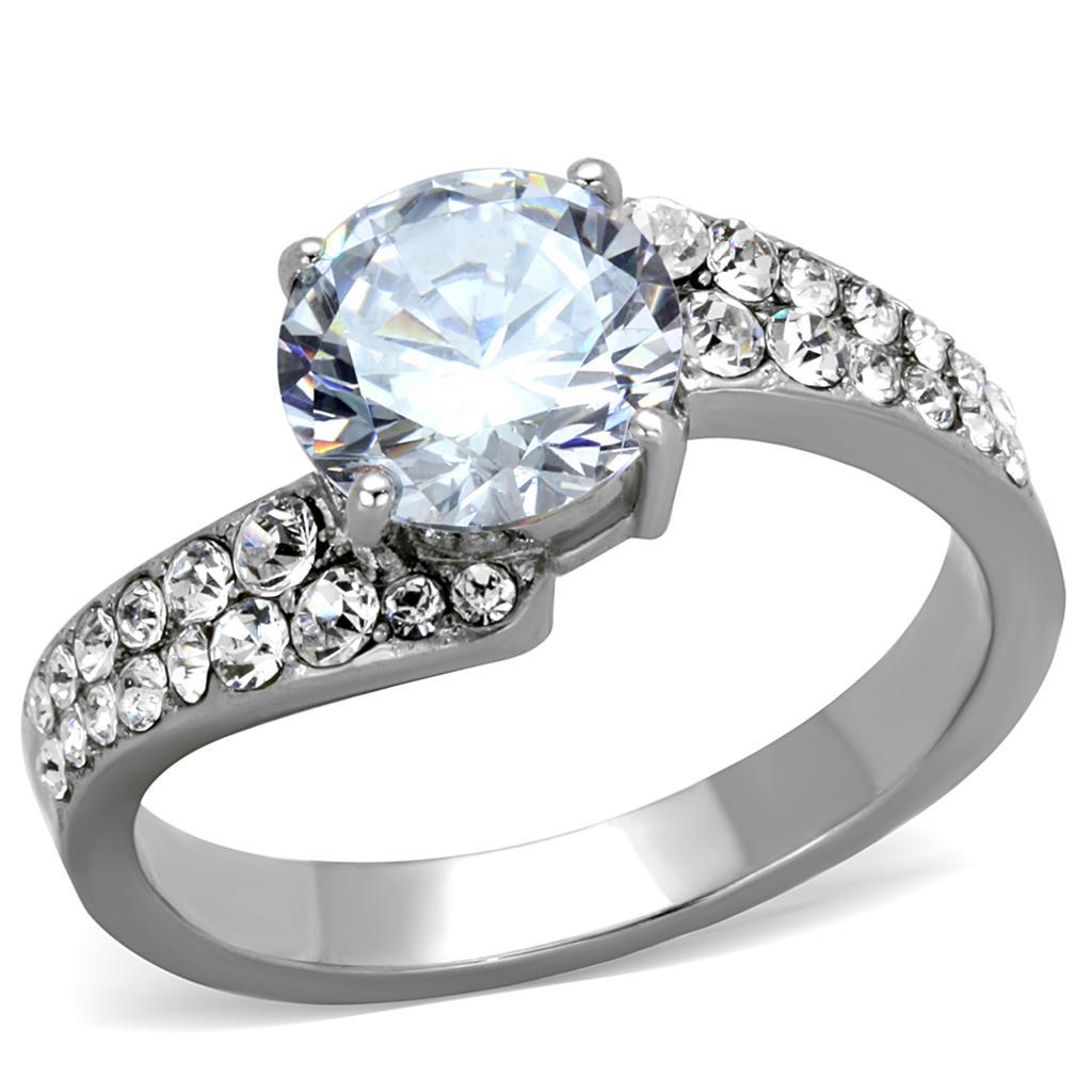 TK2040 - High polished (no plating) Stainless Steel Ring with AAA Grade CZ  in Clear - Joyeria Lady