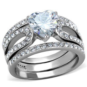 TK2041 - High polished (no plating) Stainless Steel Ring with AAA Grade CZ  in Clear - Joyeria Lady