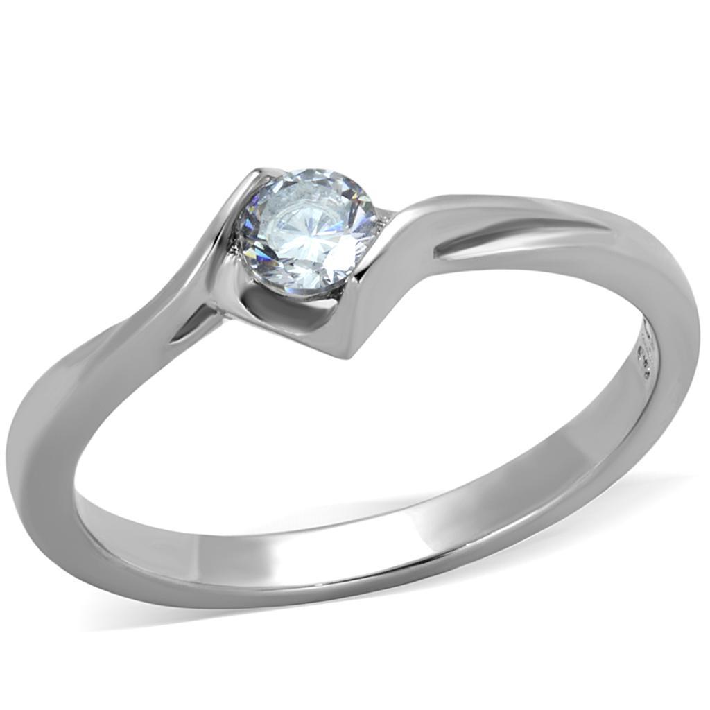 TK2042 - High polished (no plating) Stainless Steel Ring with AAA Grade CZ  in Clear - Joyeria Lady