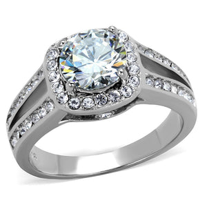 TK2043 - High polished (no plating) Stainless Steel Ring with AAA Grade CZ  in Clear - Joyeria Lady