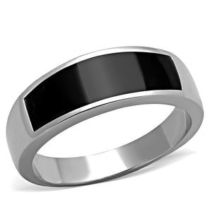 TK2062 High polished (no plating) Stainless Steel Ring with Epoxy in Jet - Joyeria Lady