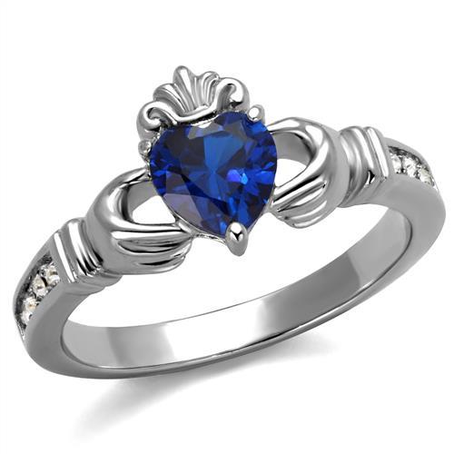 TK2093 - High polished (no plating) Stainless Steel Ring with Synthetic Spinel in London Blue - Joyeria Lady
