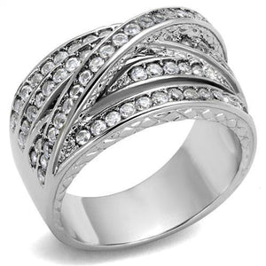 TK2096 - High polished (no plating) Stainless Steel Ring with AAA Grade CZ  in Clear - Joyeria Lady