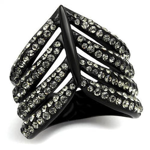 TK2097 - IP Black(Ion Plating) Stainless Steel Ring with Top Grade Crystal  in Black Diamond - Joyeria Lady