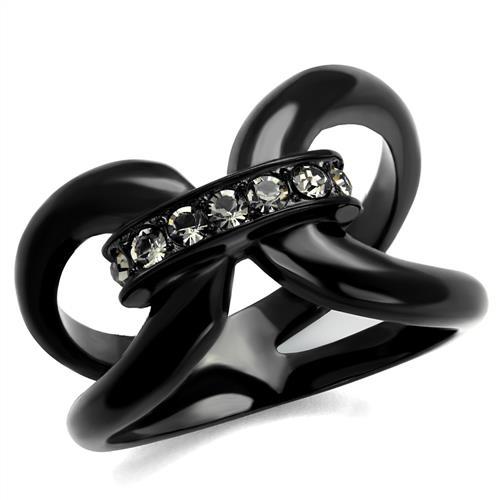 TK2098 - IP Black(Ion Plating) Stainless Steel Ring with Top Grade Crystal  in Black Diamond - Joyeria Lady