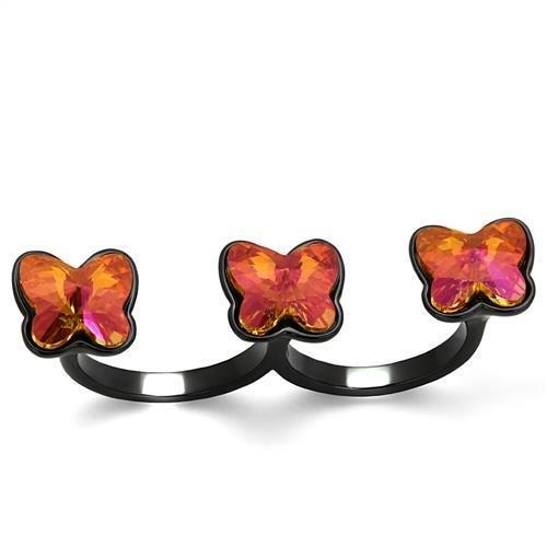 TK2102 - IP Black(Ion Plating) Stainless Steel Ring with Top Grade Crystal  in Rose - Joyeria Lady