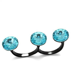 TK2103 - IP Black(Ion Plating) Stainless Steel Ring with Top Grade Crystal  in Sea Blue - Joyeria Lady