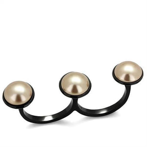 TK2104 - IP Black(Ion Plating) Stainless Steel Ring with Synthetic Pearl in Metallic Light Gold - Joyeria Lady