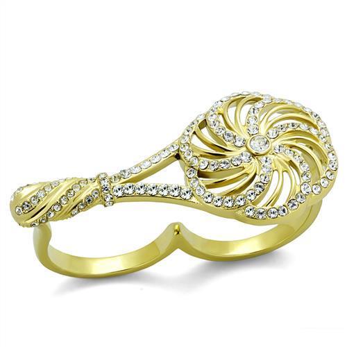 TK2107 - IP Gold(Ion Plating) Stainless Steel Ring with Top Grade Crystal  in Clear - Joyeria Lady