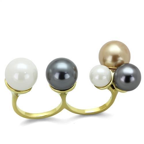 TK2108 - IP Gold(Ion Plating) Stainless Steel Ring with Synthetic Pearl in Multi Color - Joyeria Lady