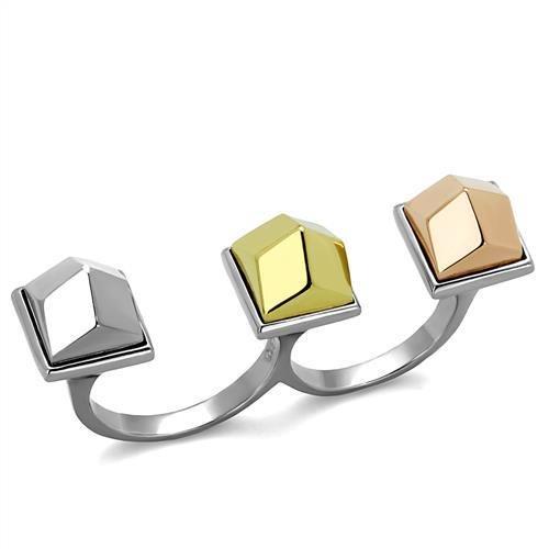TK2109 - Three Tone IPï¼ˆIP Gold & IP Rose Gold & High Polished) Stainless Steel Ring with No Stone - Joyeria Lady