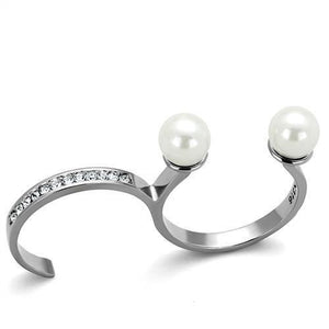 TK2110 - High polished (no plating) Stainless Steel Ring with Synthetic Pearl in White - Joyeria Lady