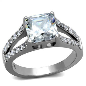 TK2112 - High polished (no plating) Stainless Steel Ring with AAA Grade CZ  in Clear - Joyeria Lady