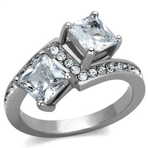 TK2113 - High polished (no plating) Stainless Steel Ring with AAA Grade CZ  in Clear - Joyeria Lady