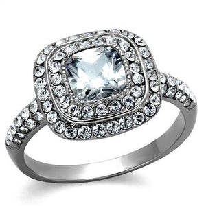 TK2114 - High polished (no plating) Stainless Steel Ring with AAA Grade CZ  in Clear - Joyeria Lady