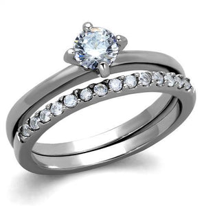 TK2115 - High polished (no plating) Stainless Steel Ring with AAA Grade CZ  in Clear - Joyeria Lady