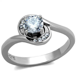TK2116 - High polished (no plating) Stainless Steel Ring with AAA Grade CZ  in Clear - Joyeria Lady