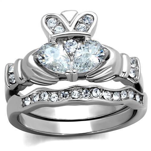 TK2119 - High polished (no plating) Stainless Steel Ring with AAA Grade CZ  in Clear - Joyeria Lady
