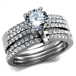 TK2120 - High polished (no plating) Stainless Steel Ring with AAA Grade CZ  in Clear - Joyeria Lady