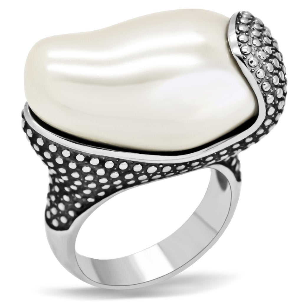 TK212 - High polished (no plating) Stainless Steel Ring with Synthetic Synthetic Stone in White - Joyeria Lady