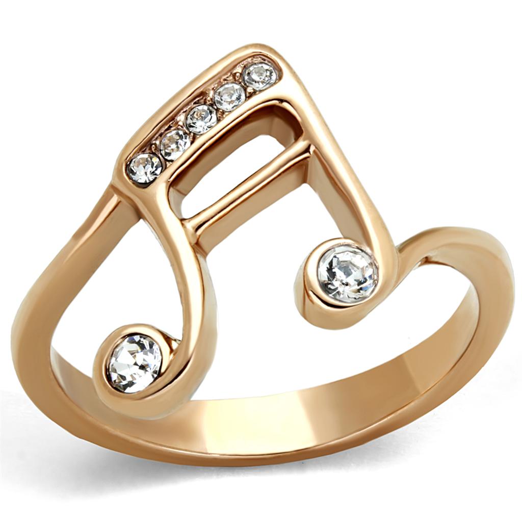 TK2130 - IP Rose Gold(Ion Plating) Stainless Steel Ring with Top Grade Crystal  in Clear - Joyeria Lady