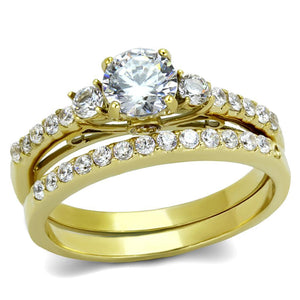 TK2133 - IP Gold(Ion Plating) Stainless Steel Ring with AAA Grade CZ  in Clear - Joyeria Lady