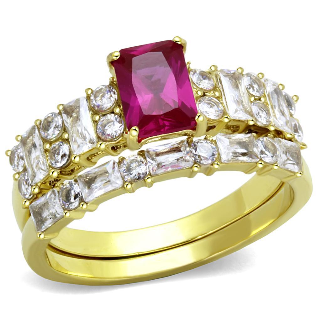 TK2134 - IP Gold(Ion Plating) Stainless Steel Ring with AAA Grade CZ  in Ruby - Joyeria Lady