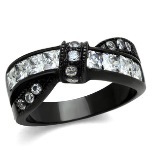 TK2139 - IP Black(Ion Plating) Stainless Steel Ring with AAA Grade CZ  in Clear - Joyeria Lady