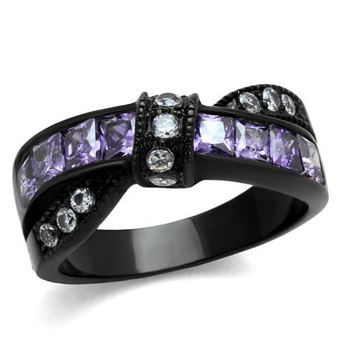 TK2140 - IP Black(Ion Plating) Stainless Steel Ring with AAA Grade CZ  in Amethyst - Joyeria Lady