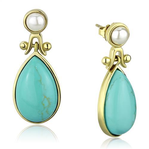 TK2151 IP Gold(Ion Plating) Stainless Steel Earrings with Synthetic in Turquoise - Joyeria Lady