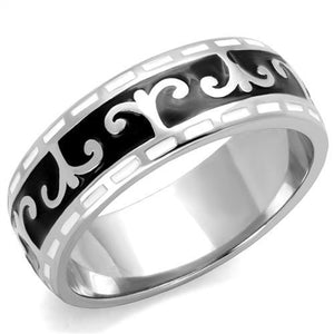 TK2154 - High polished (no plating) Stainless Steel Ring with Epoxy  in Jet - Joyeria Lady