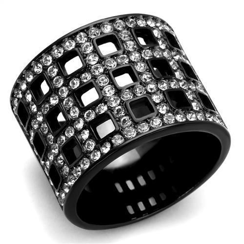TK2155 - IP Black(Ion Plating) Stainless Steel Ring with Top Grade Crystal  in Black Diamond - Joyeria Lady