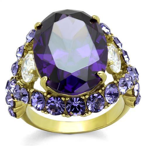 TK2160 - IP Gold(Ion Plating) Stainless Steel Ring with AAA Grade CZ  in Amethyst - Joyeria Lady